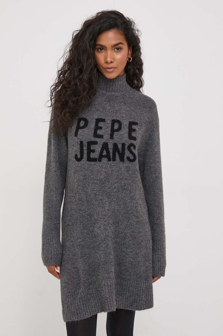 Pepe Jeans rochie din amestec de lana Denisse culoarea gri, mini, drept