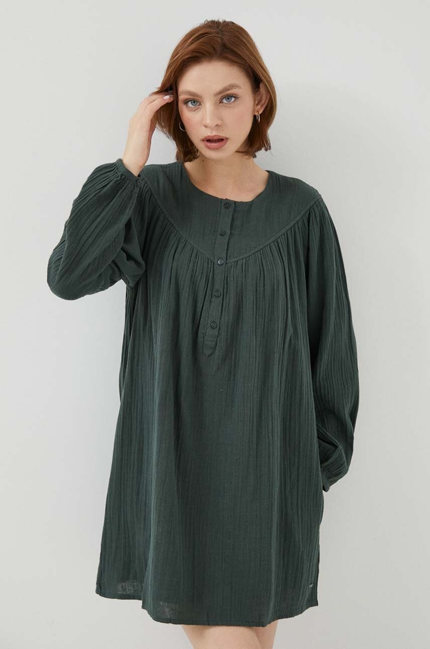 Pepe Jeans rochie din bumbac INDIA culoarea verde, mini, evazati