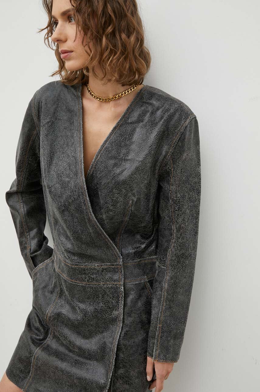 2NDDAY rochie de piele culoarea negru, mini, dreaptă