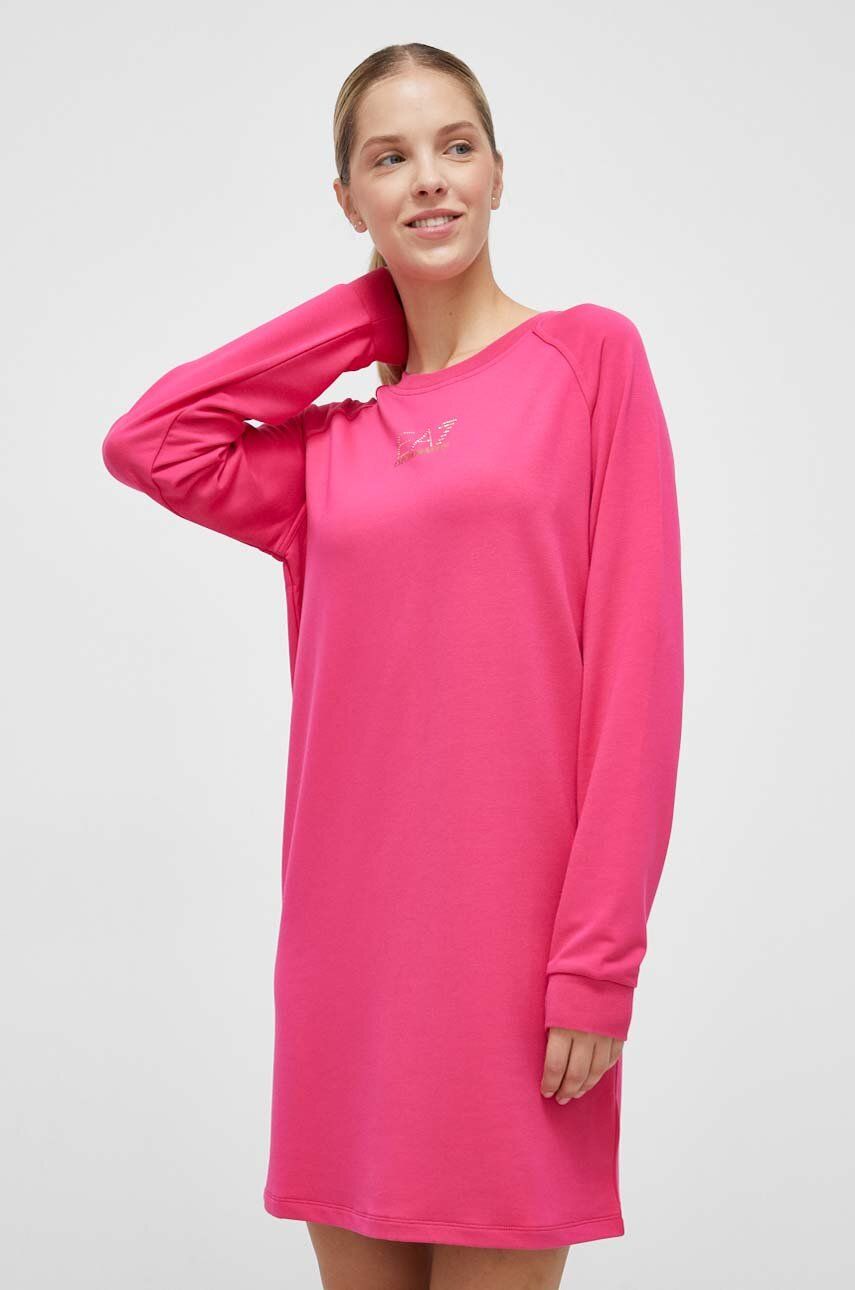 Šaty EA7 Emporio Armani růžová barva, mini - růžová - 60 % Polyester