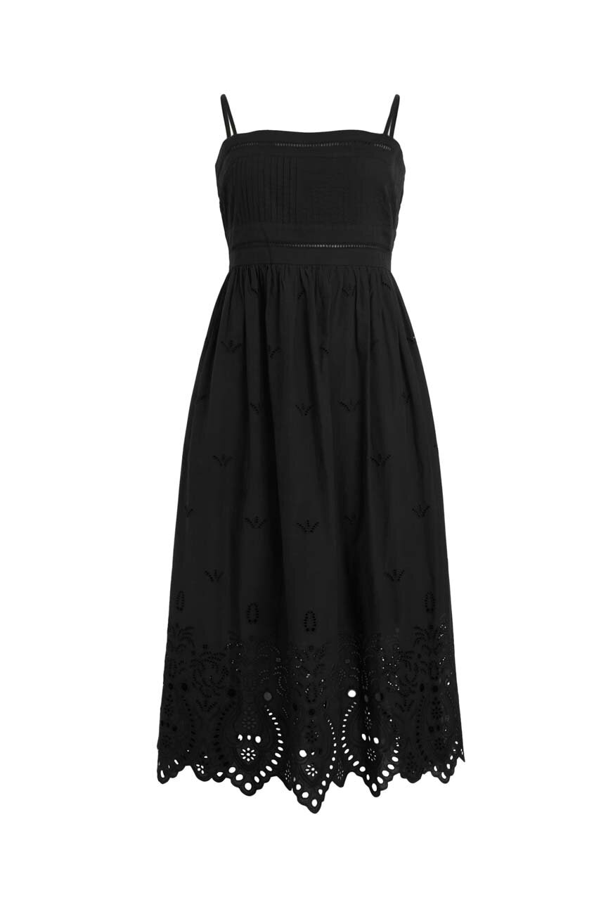 Бавовняна сукня AllSaints колір чорний midi розкльошена