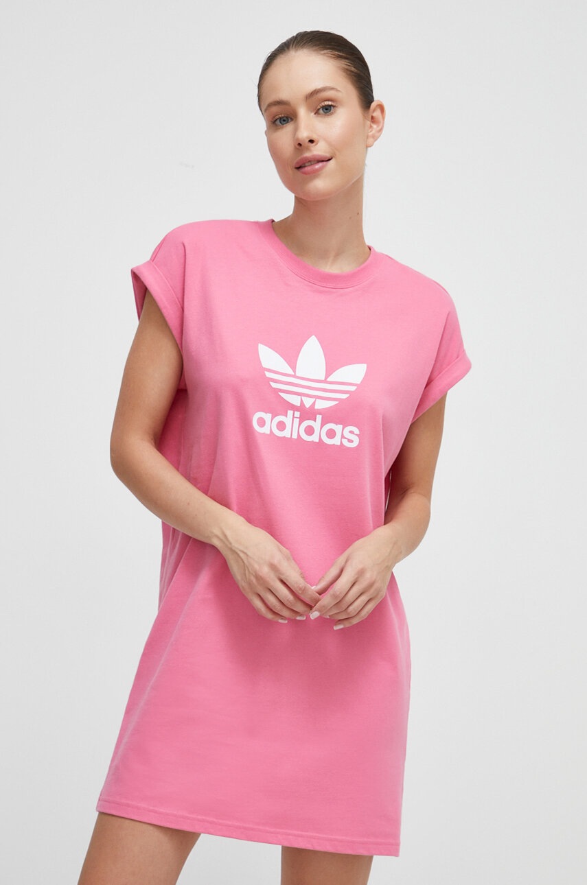 adidas Originals rochie din bumbac culoarea roz, mini, drept