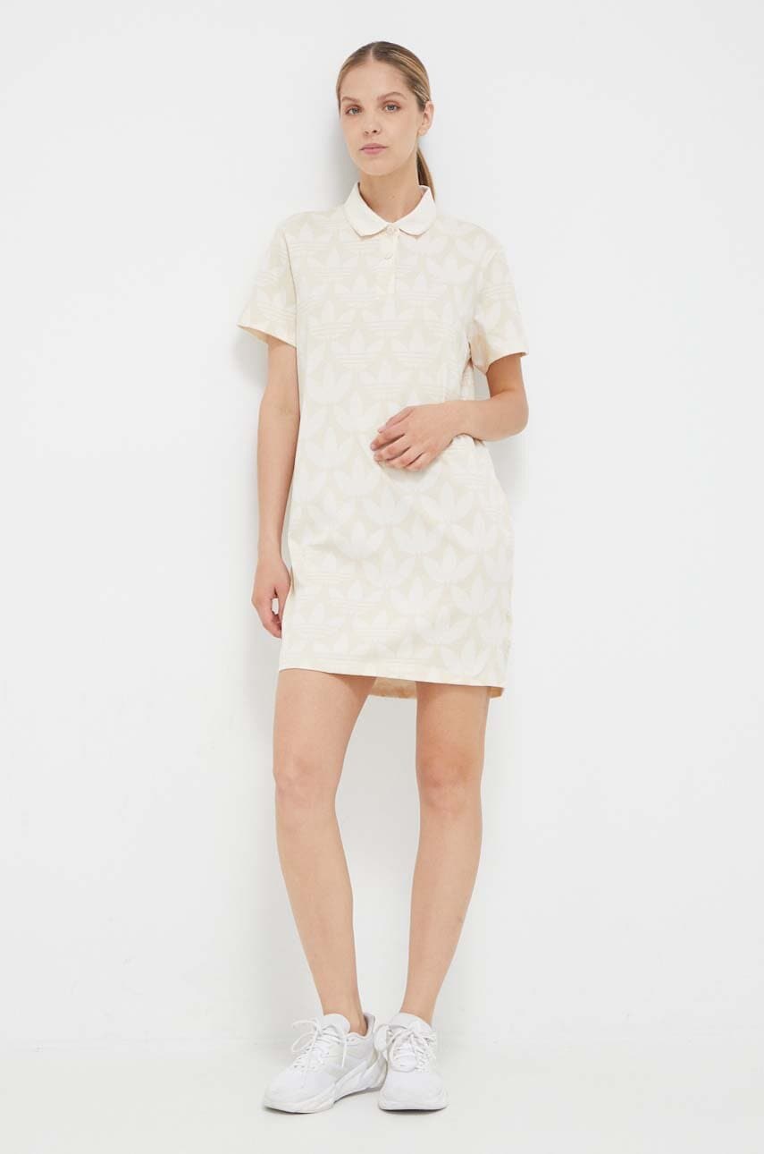 adidas Originals rochie din bumbac culoarea bej, mini, dreaptă adidas Originals rochie din bumbac culoarea bej, mini, dreaptă