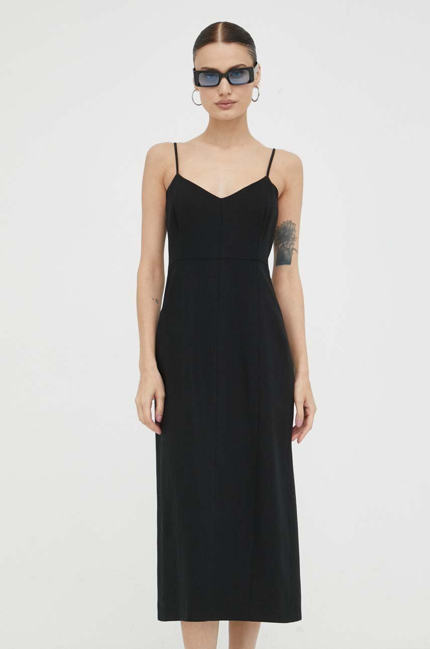 Drykorn Rochie Din In Culoarea Negru, Midi, Mulata