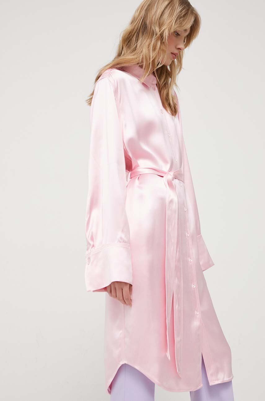 Šaty Stine Goya růžová barva, midi - růžová -  100 % FSC viskóza