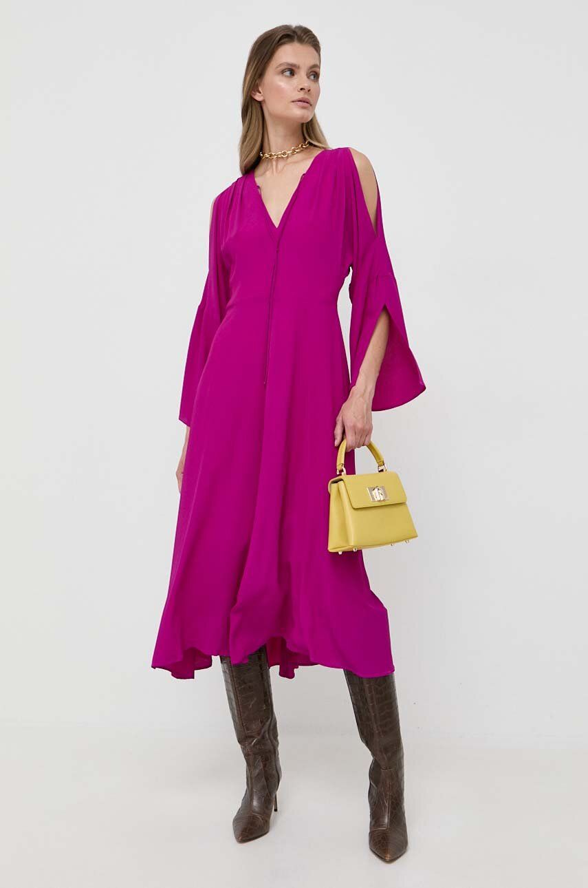 Marella rochie din amestec de matase Robinia culoarea violet, midi, evazati