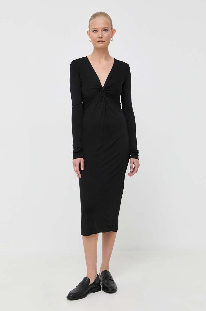 Armani Exchange rochie culoarea negru, midi, mulata
