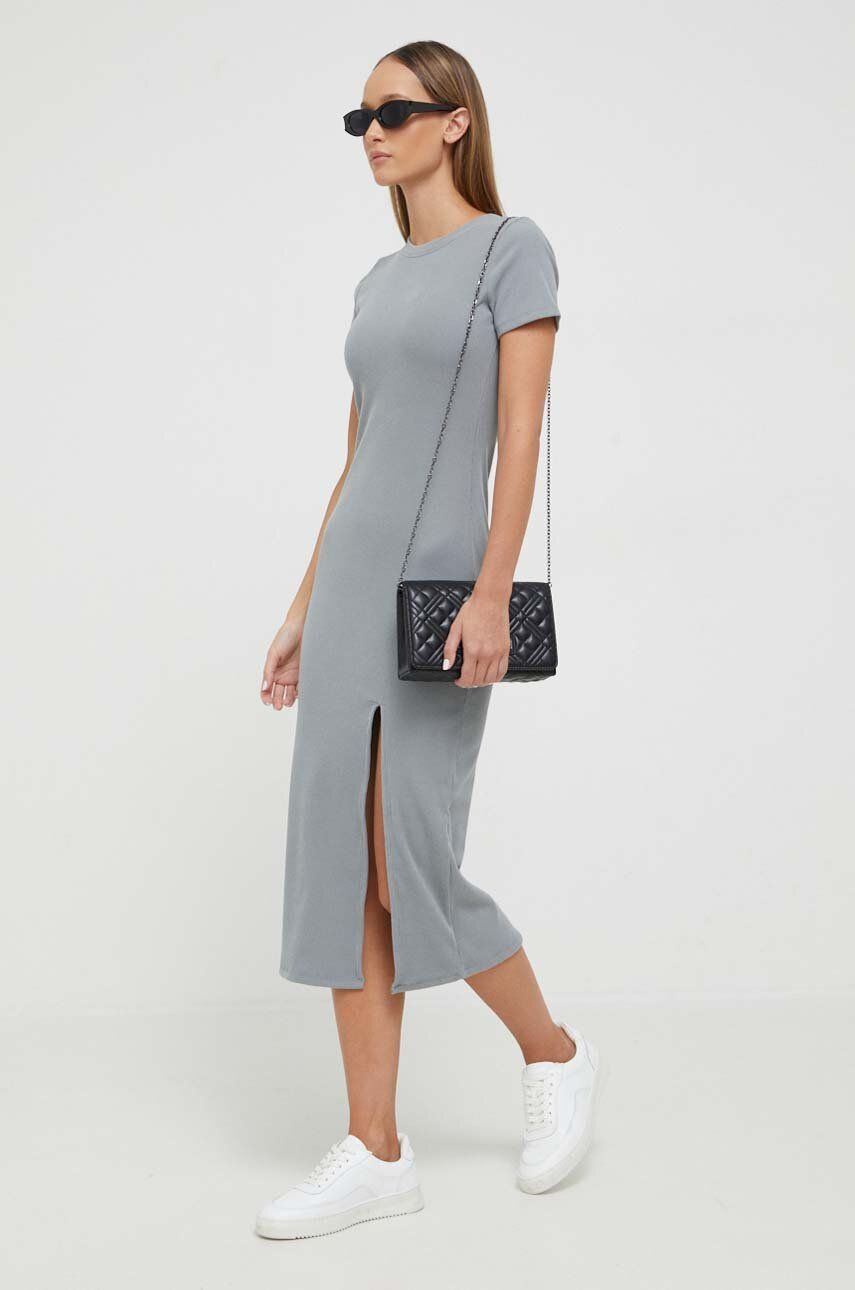 Šaty Hollister Co. šedá barva, midi - šedá - 91 % Polyester
