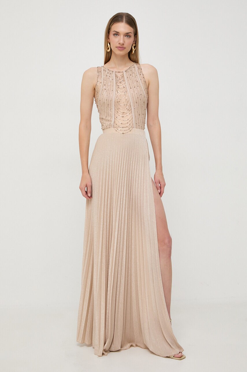 

Сукня Elisabetta Franchi колір бежевий maxi розкльошена