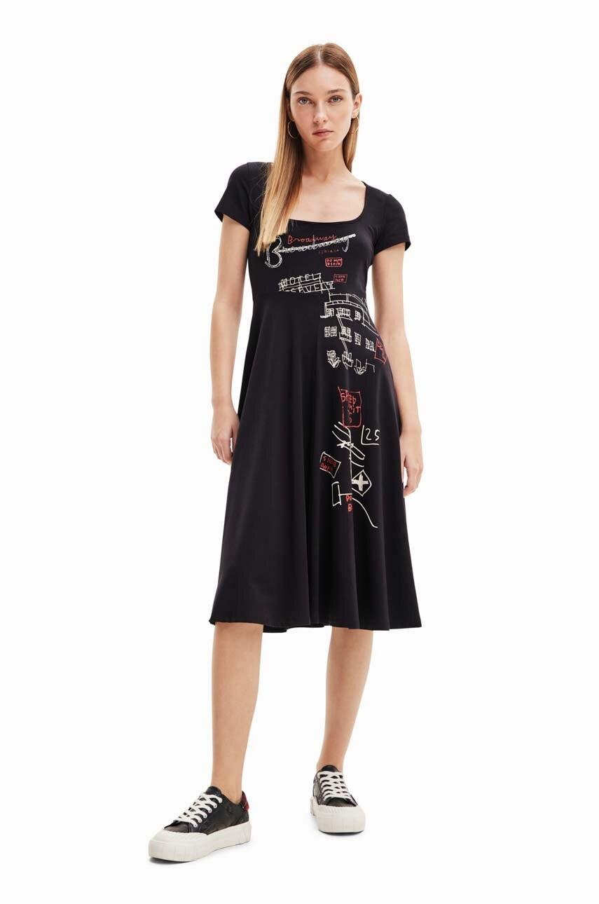 Desigual rochie culoarea negru, midi, evazati