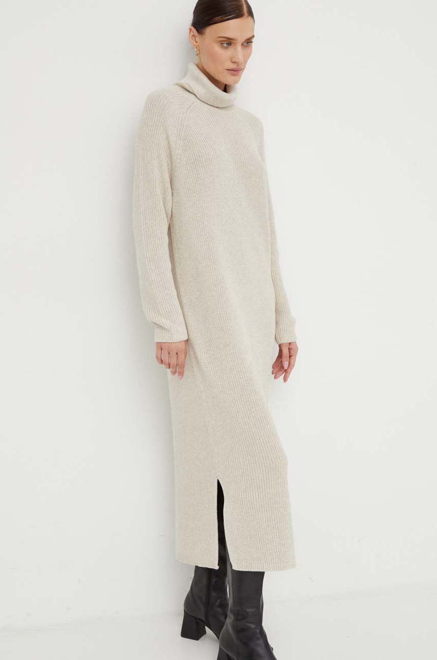 Bavlněné šaty Marc O′Polo béžová barva, midi, oversize - béžová - 100 % Bavlna