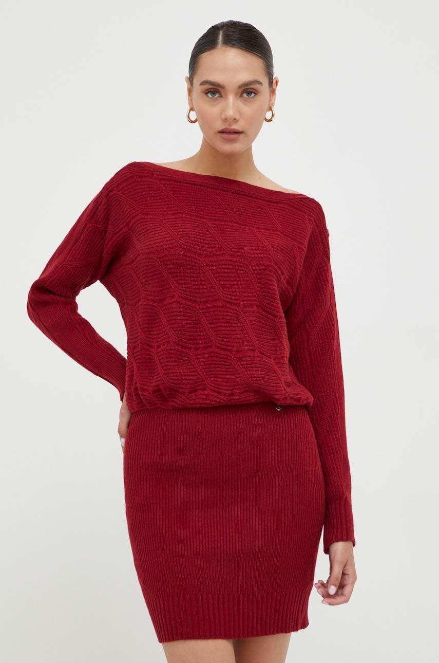 

Сукня з домішкою вовни Guess колір бордовий mini облягаюча