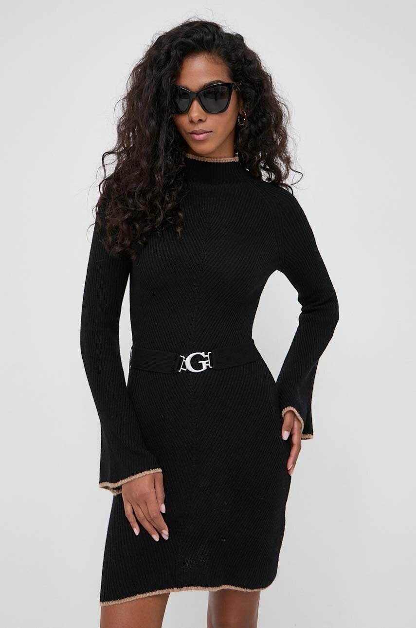 

Сукня з домішкою вовни Guess колір чорний mini розкльошена