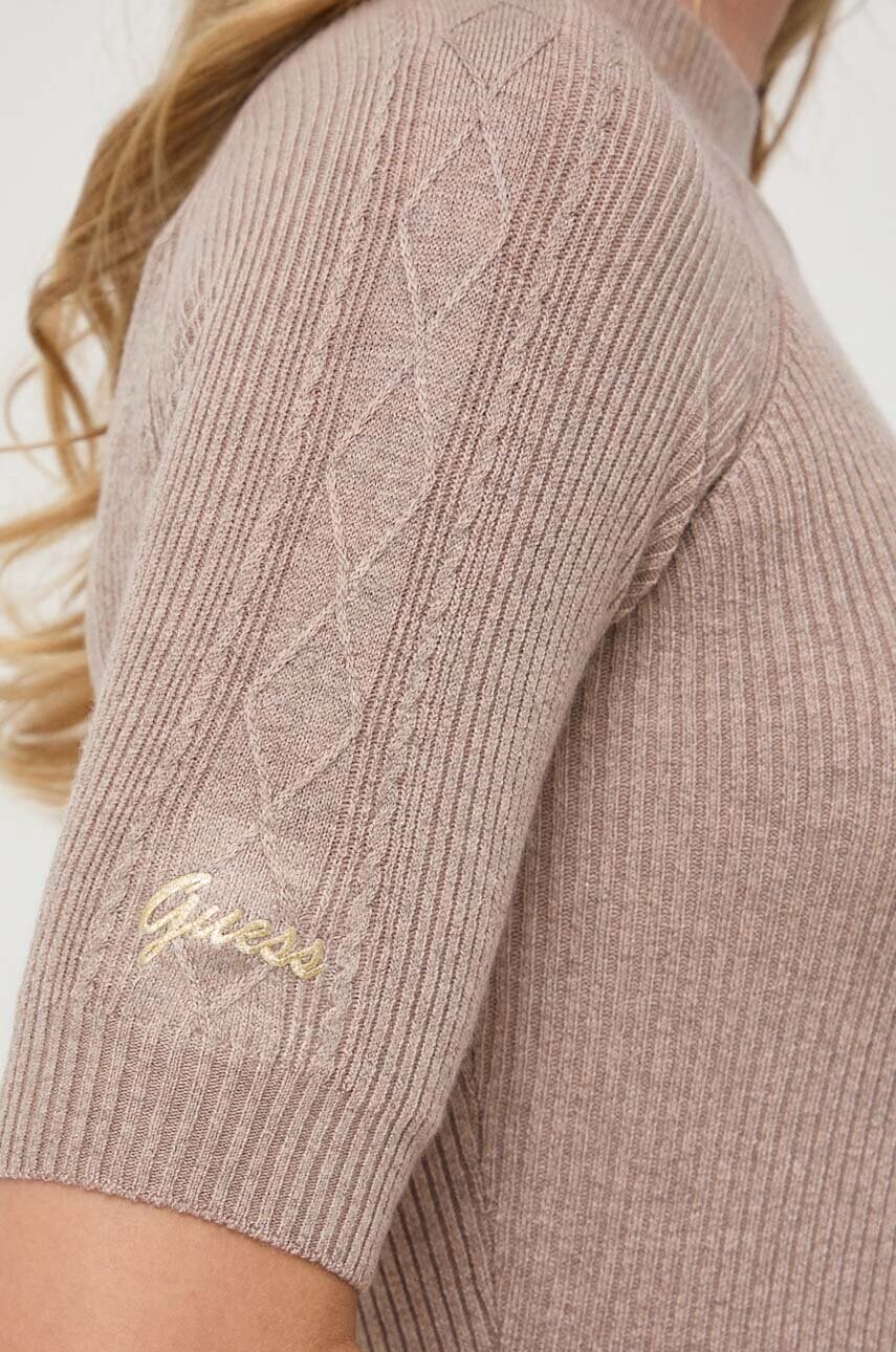 Сукня з домішкою вовни Guess колір бежевий midi облягаюча