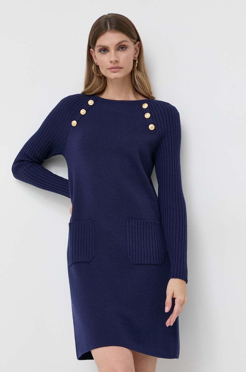 Vlněné šaty Luisa Spagnoli tmavomodrá barva, mini - námořnická modř - 100 % Virgin vlna