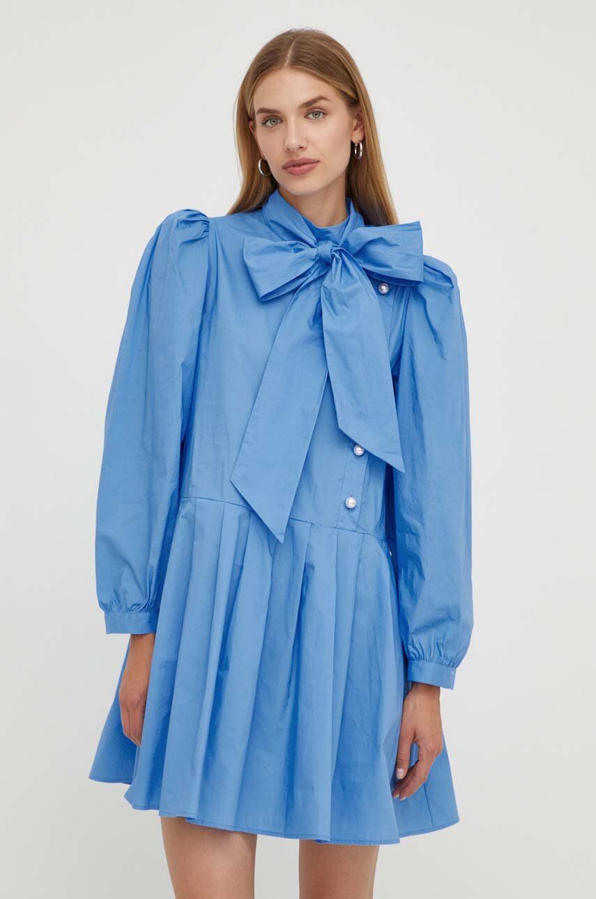 Bavlněné šaty Custommade mini, oversize - modrá - 100 % Organická bavlna