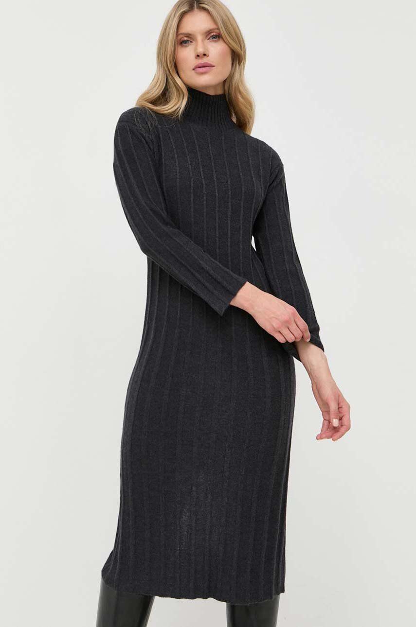 Max Mara Leisure rochie din lana culoarea gri, mini, drept