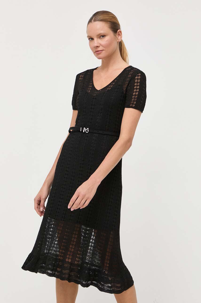 Plátěné šaty Miss Sixty černá barva, midi - černá -  Hlavní materiál: 69 % Len