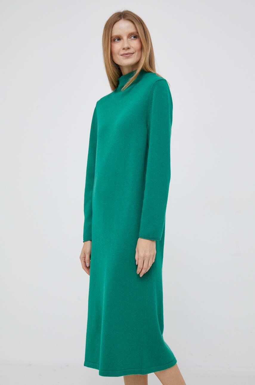 United Colors of Benetton rochie din amestec de lana culoarea verde, midi, drept