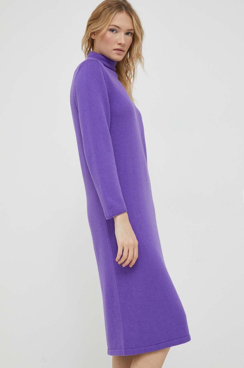 United Colors of Benetton rochie din amestec de cașmir culoarea violet, mini, drept