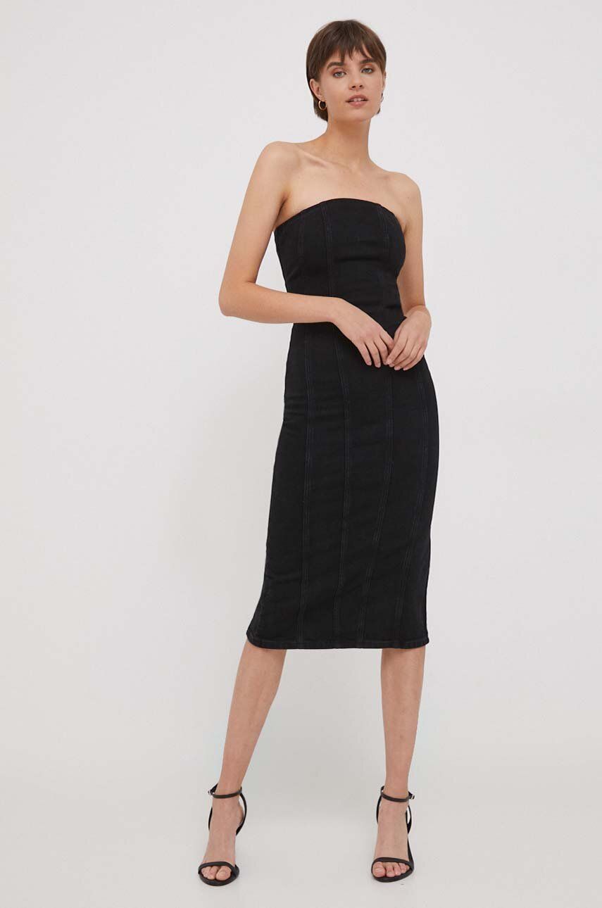 Levně Džínové šaty Sisley černá barva, mini