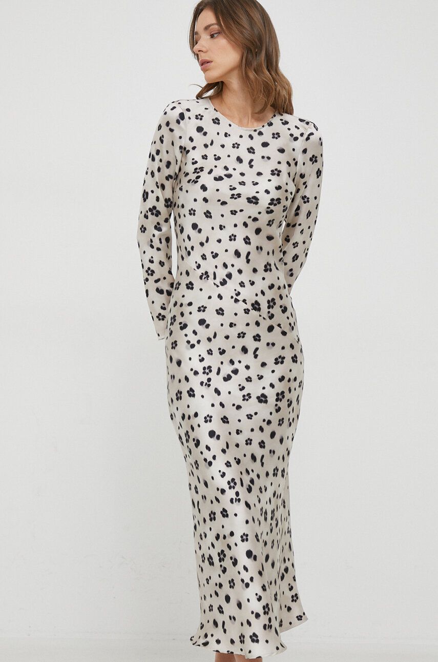 Šaty Sisley béžová barva, maxi - béžová - 100 % Polyester