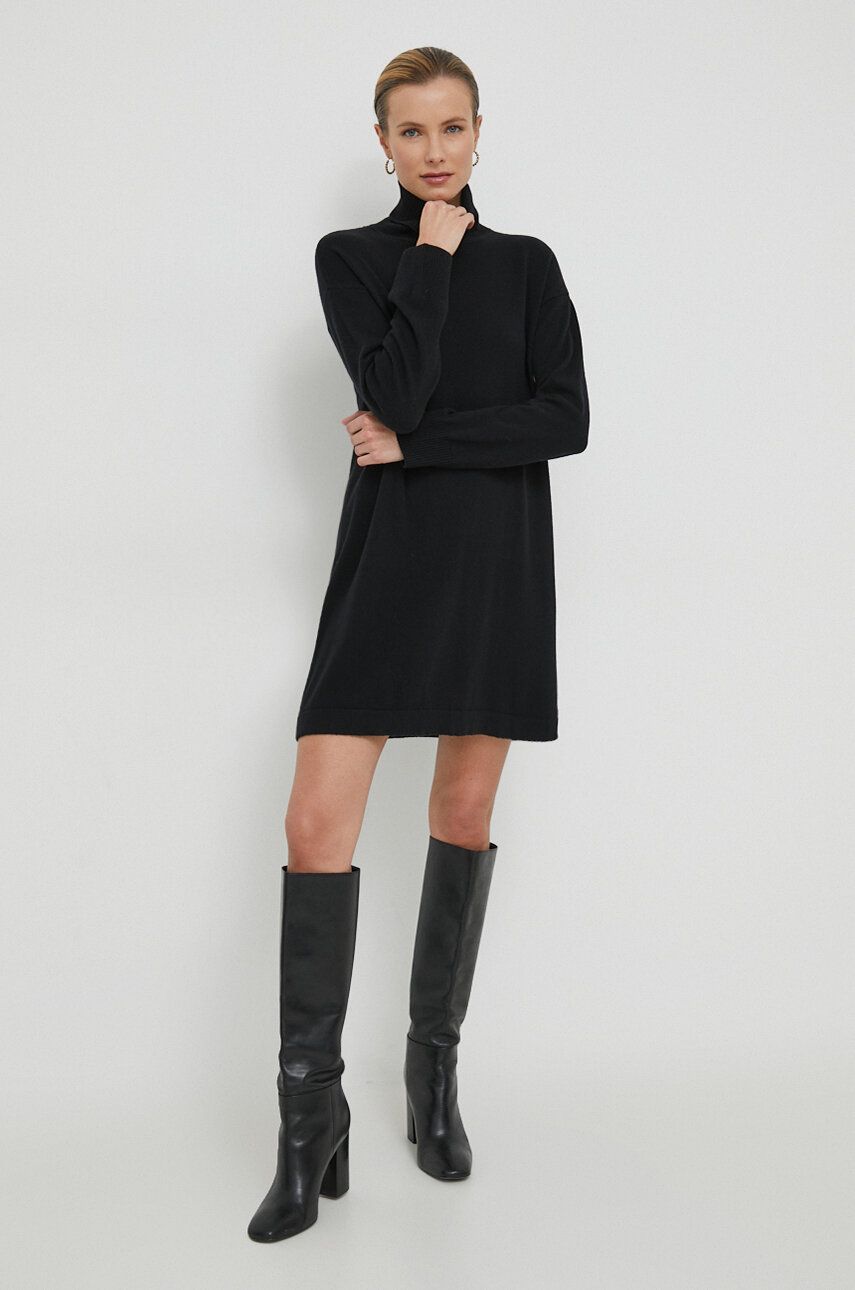 Sisley rochie din lana culoarea negru, mini, drept