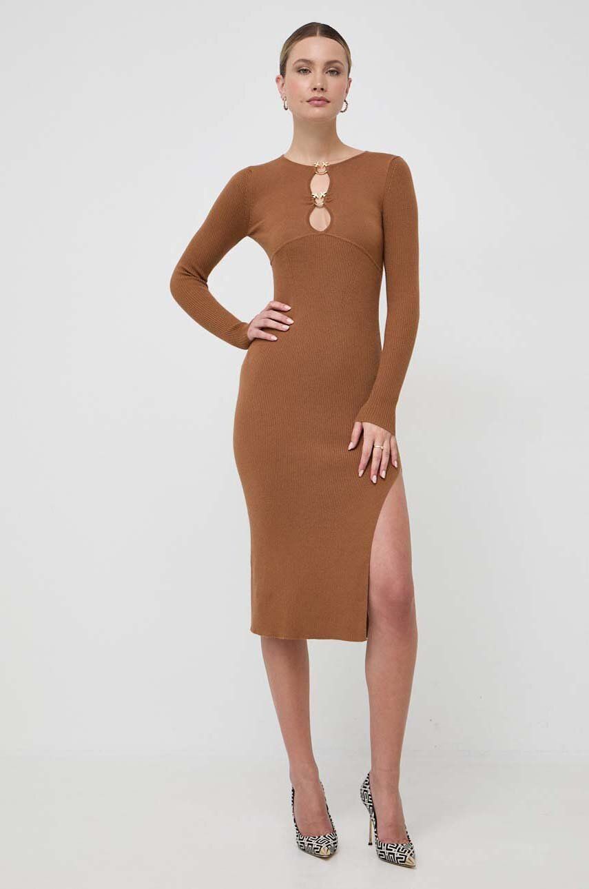 E-shop Vlněné šaty Pinko hnědá barva, midi, 101845.A15S
