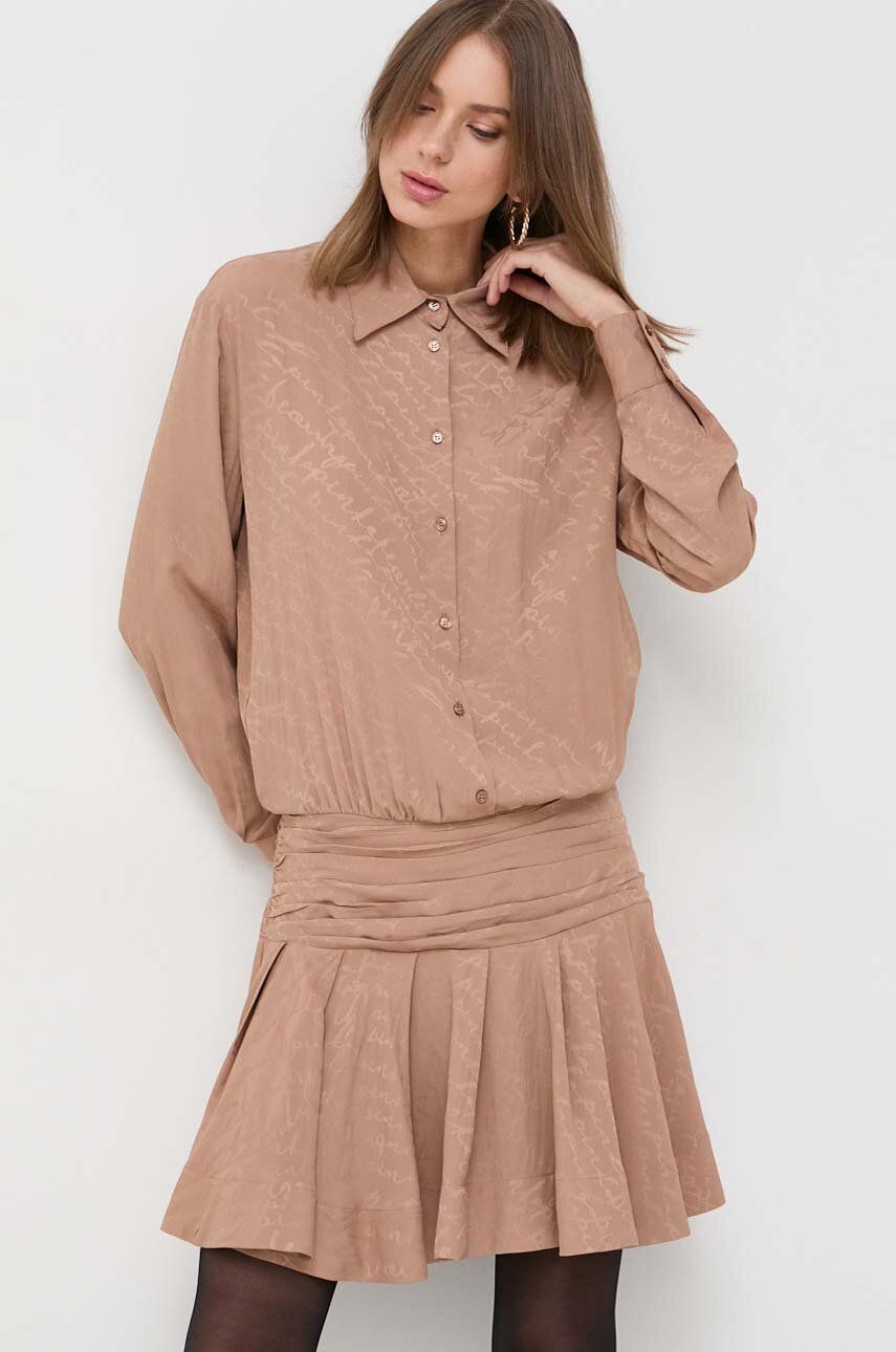 Šaty s příměsí hedvábí Pinko béžová barva, mini, oversize - béžová - 69 % Acetát