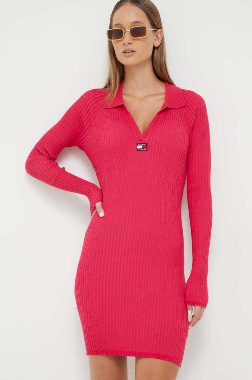 Tommy Jeans Rochie Culoarea Roz, Mini, Mulata