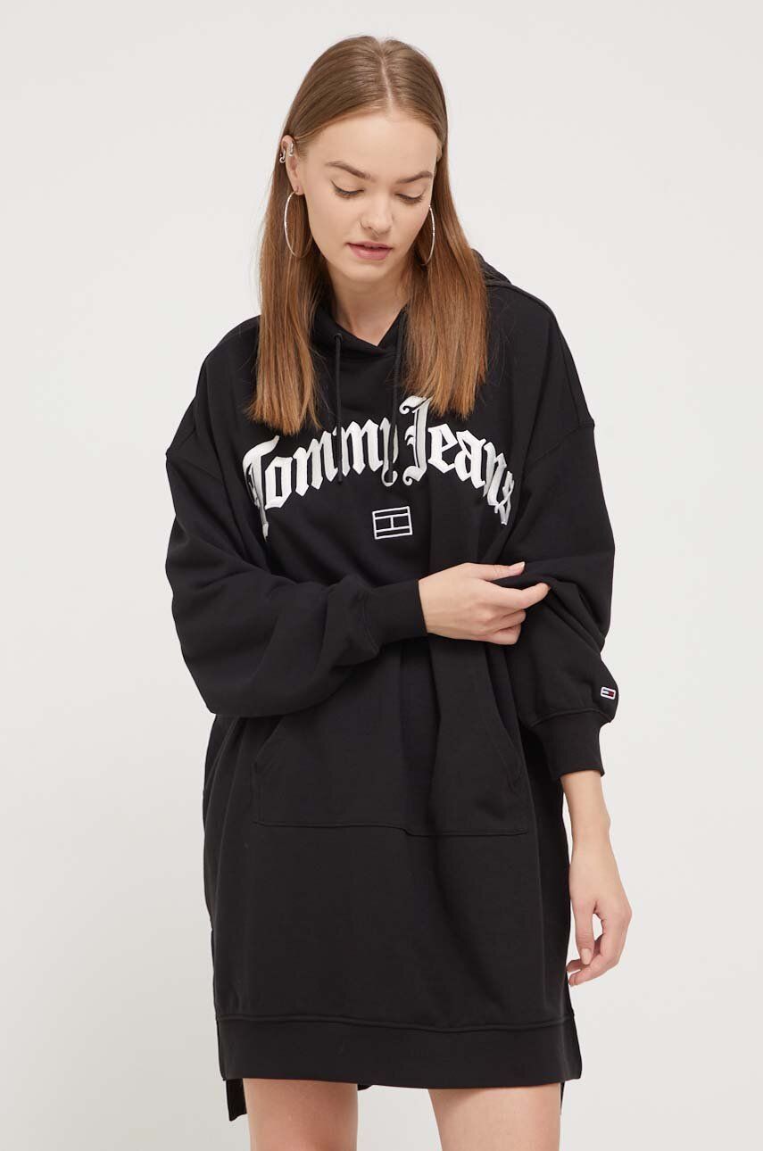 Tommy Jeans rochie culoarea negru, mini, oversize