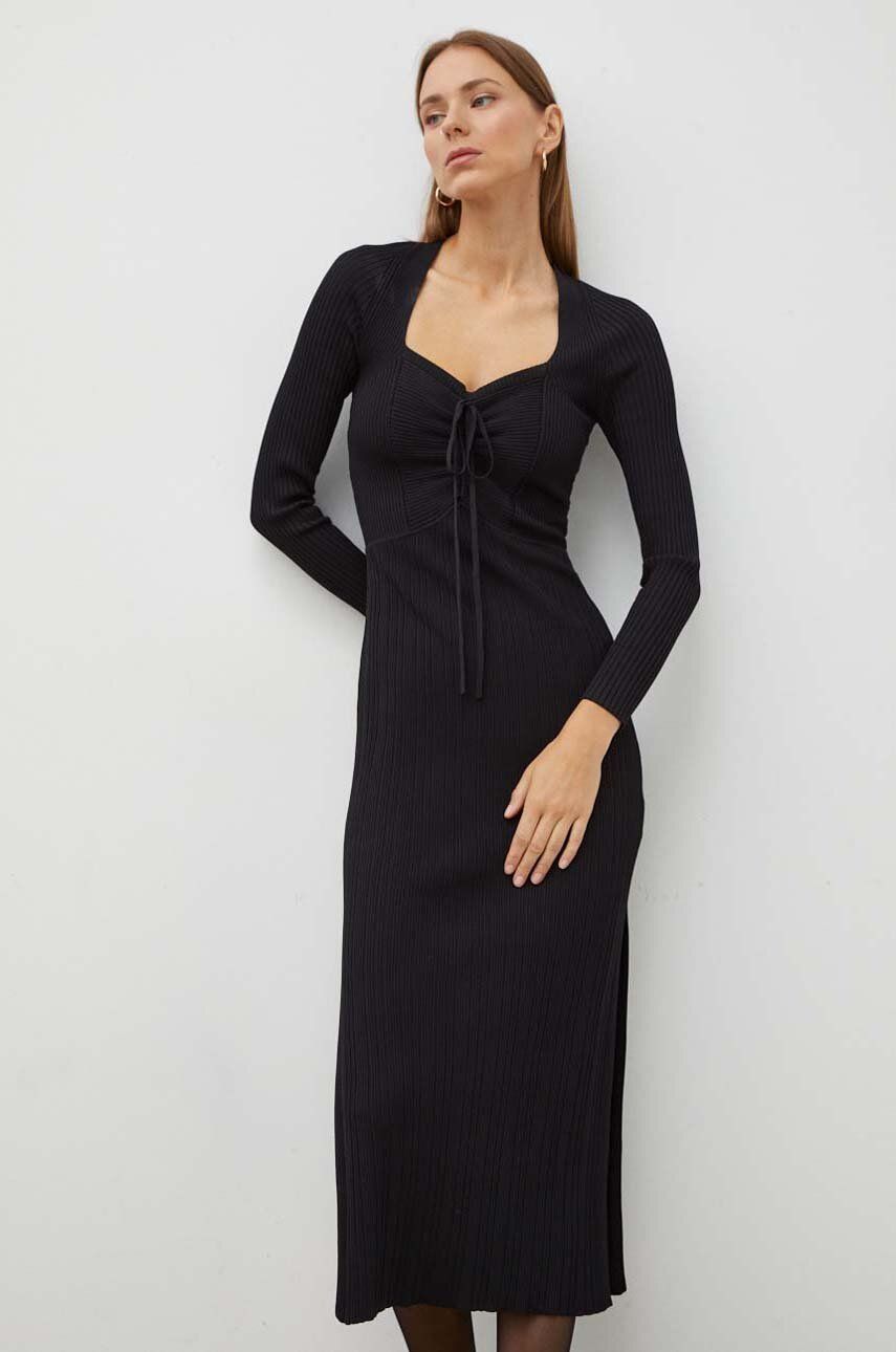 BA&SH rochie culoarea negru, midi, mulata