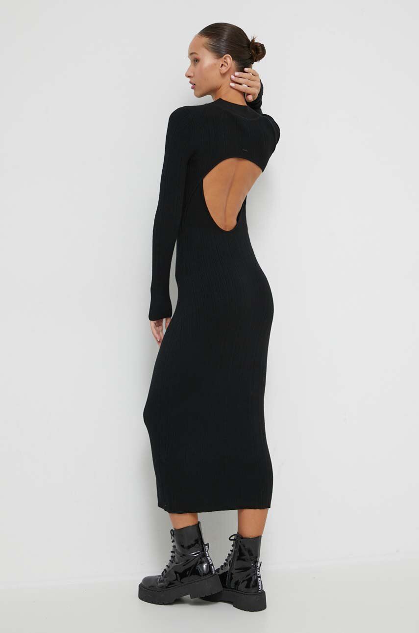 Superdry rochie din amestec de in culoarea negru, maxi, mulata
