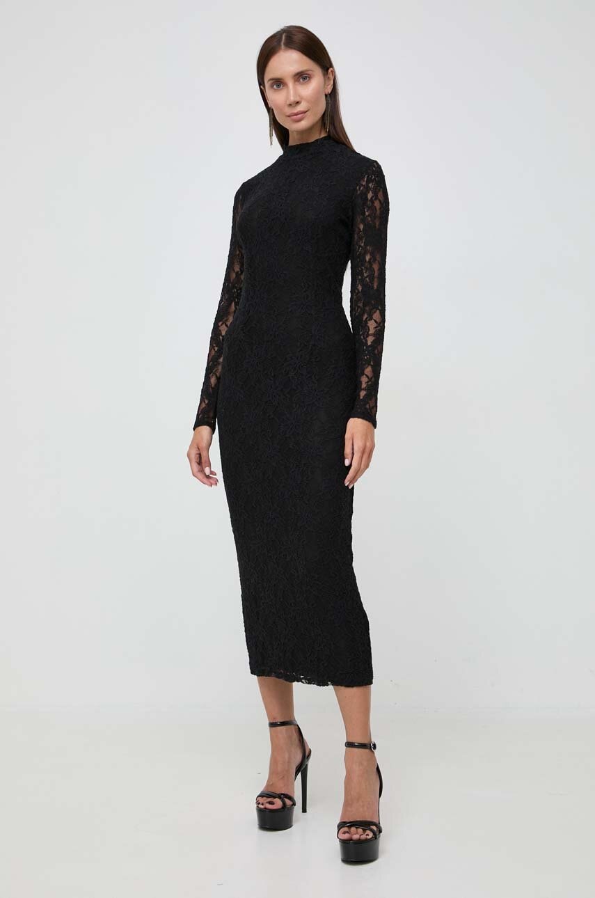 Bardot rochie culoarea negru, maxi, mulata