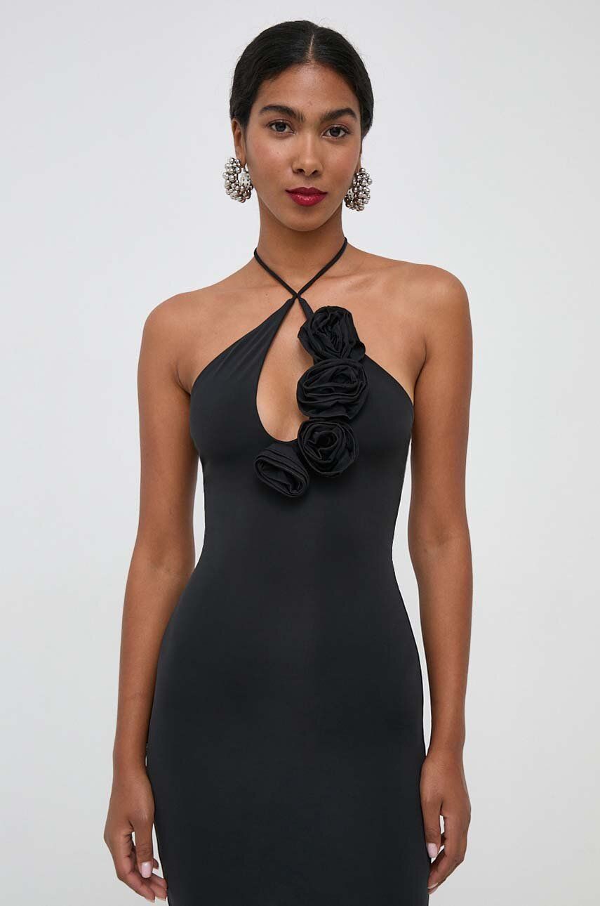 Bardot rochie culoarea negru, midi, mulata