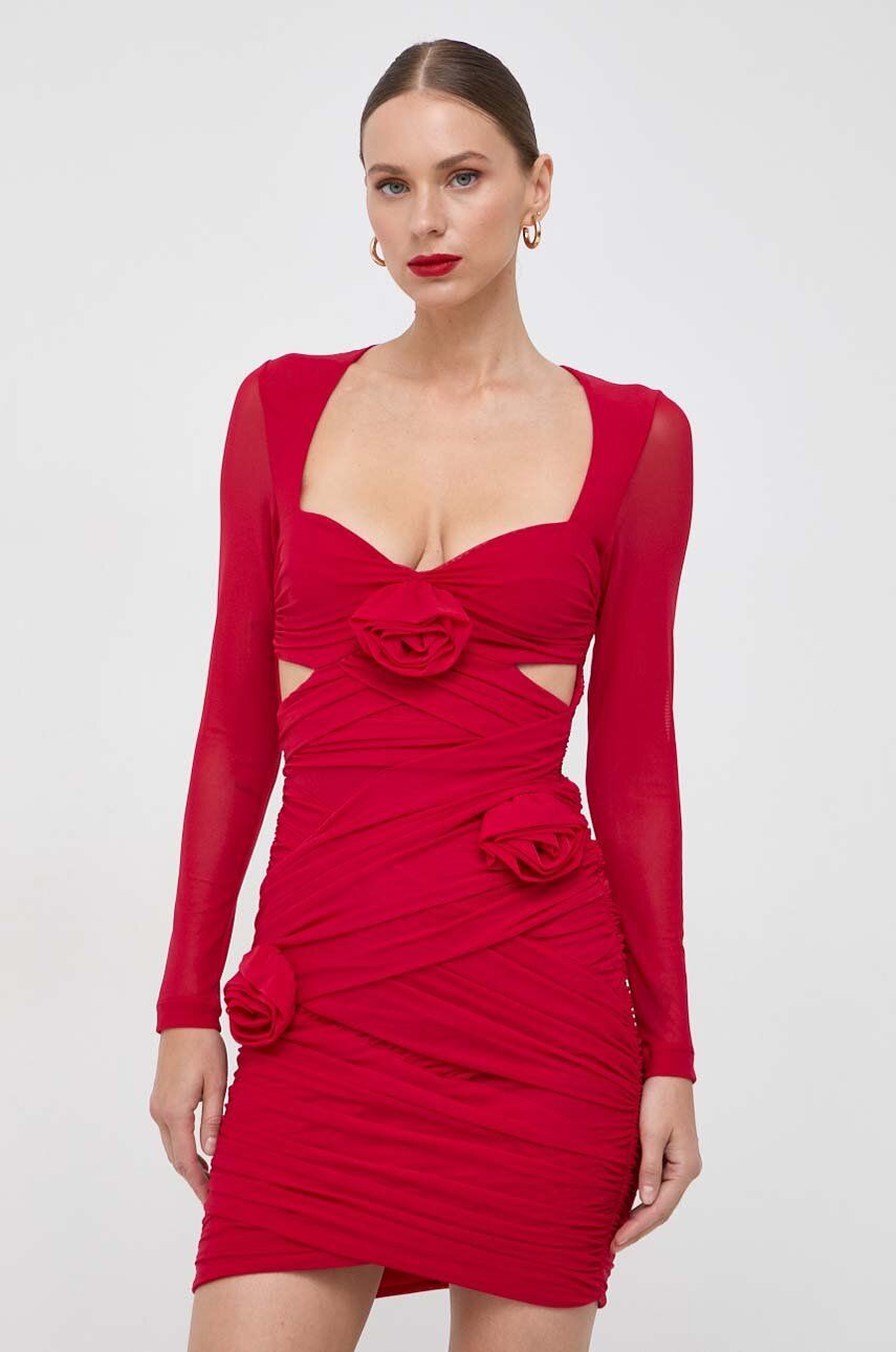 Bardot rochie culoarea rosu, mini, mulata
