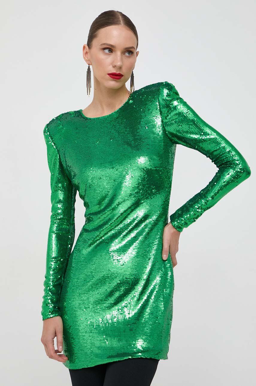 Bardot rochie culoarea verde, mini, mulata