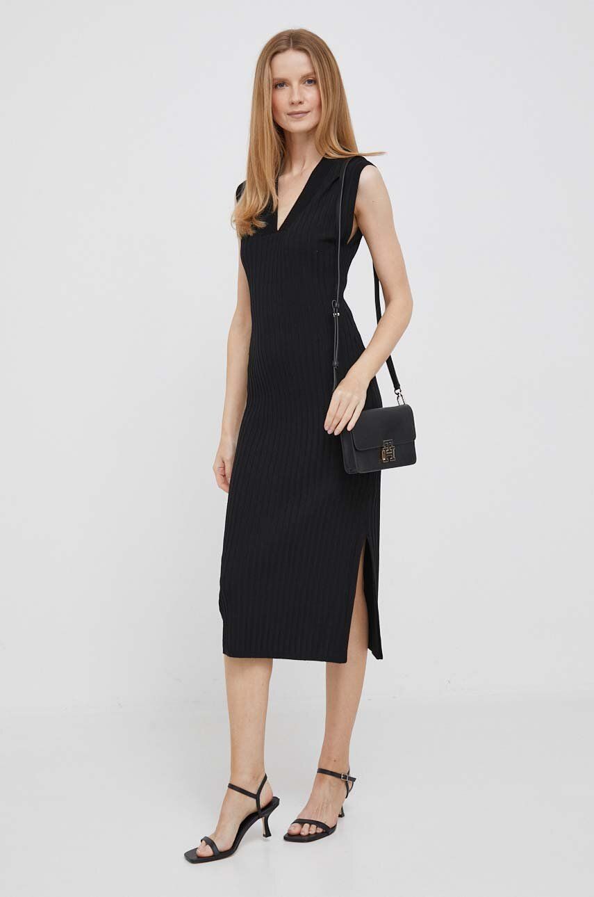 Dkny Rochie Culoarea Negru, Midi, Drept