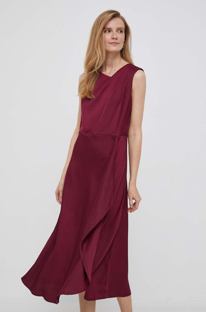 Dkny rochie culoarea bordo, midi, evazati