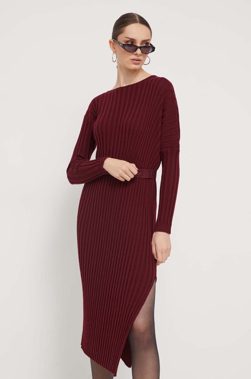 Iceberg Rochie Din Amestec De Lana Culoarea Bordo, Midi, Drept