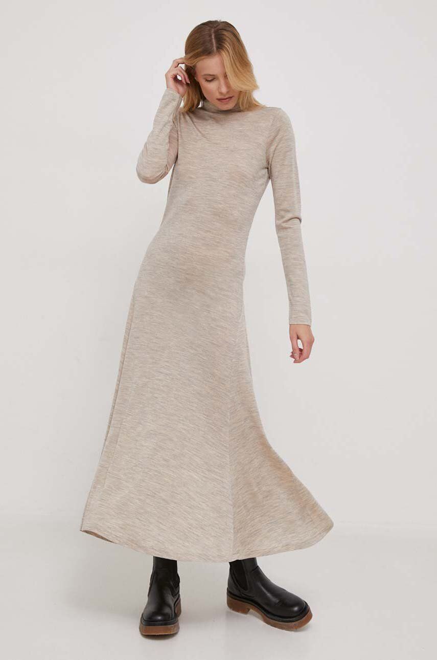 Vlněné šaty Polo Ralph Lauren béžová barva, maxi - béžová - 55 % Vlna