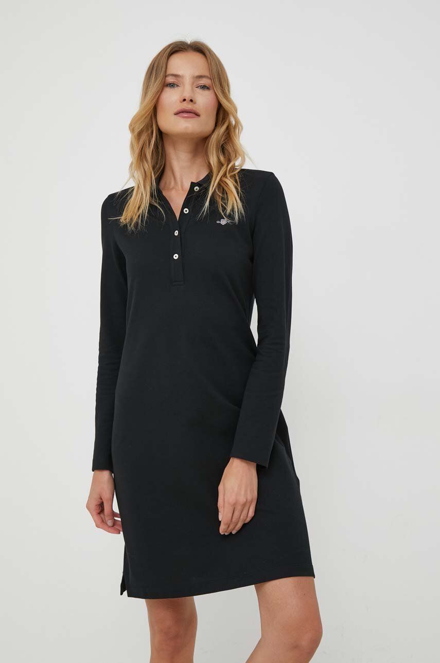 Bavlněné šaty Gant černá barva, mini - černá - Hlavní materiál: 100 % Bavlna Provedení: 97 % Ba