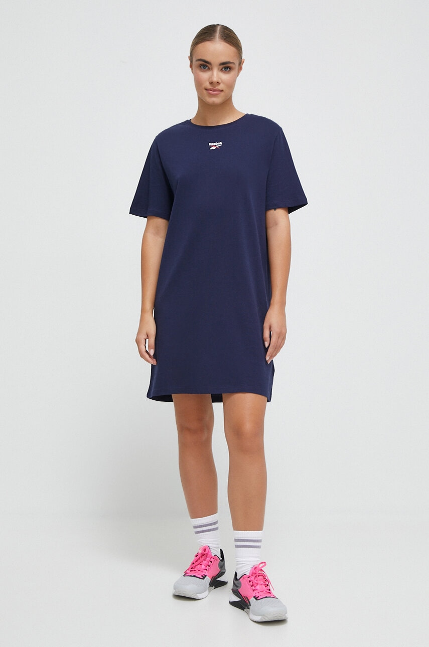 Reebok Rochie Din Bumbac Culoarea Albastru Marin, Mini, Drept