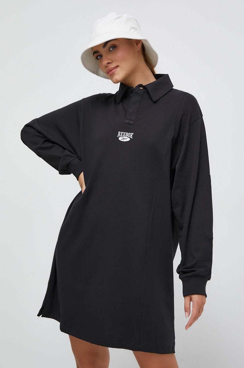 Levně Bavlněné šaty Reebok Classic černá barva, mini, oversize