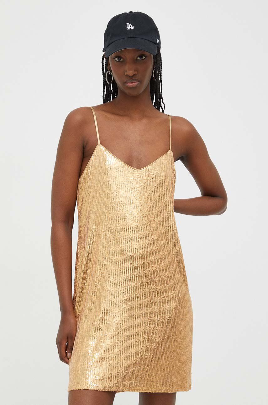 Superdry rochie culoarea auriu, mini, drept
