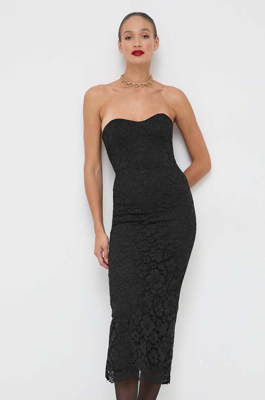 Bardot rochie culoarea negru, midi, mulata