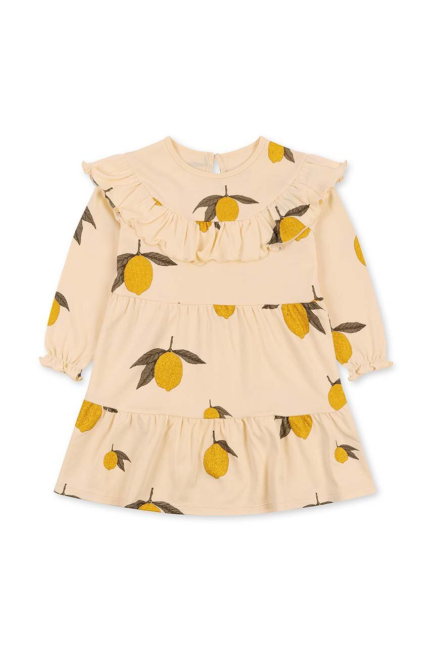 Konges Sløjd rochie din bumbac pentru copii culoarea galben, mini, evazati