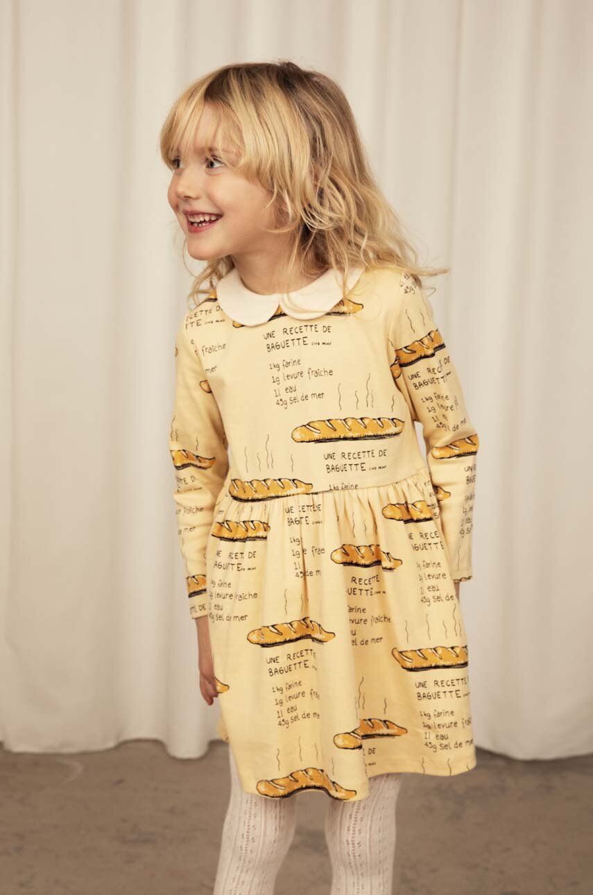 Dětské bavlněné šaty Mini Rodini žlutá barva, mini - žlutá - 100 % Organická bavlna