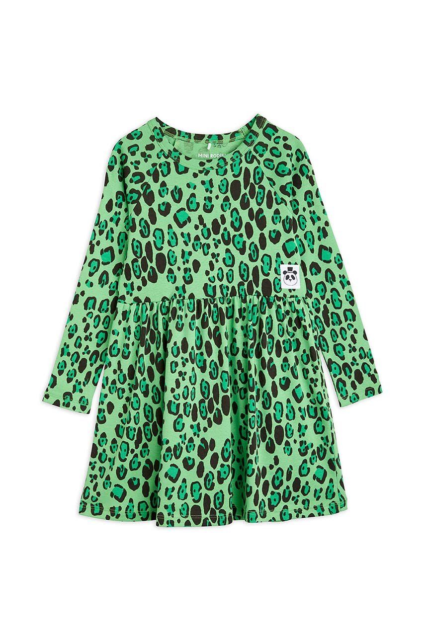 E-shop Dětské bavlněné šaty Mini Rodini zelená barva, mini