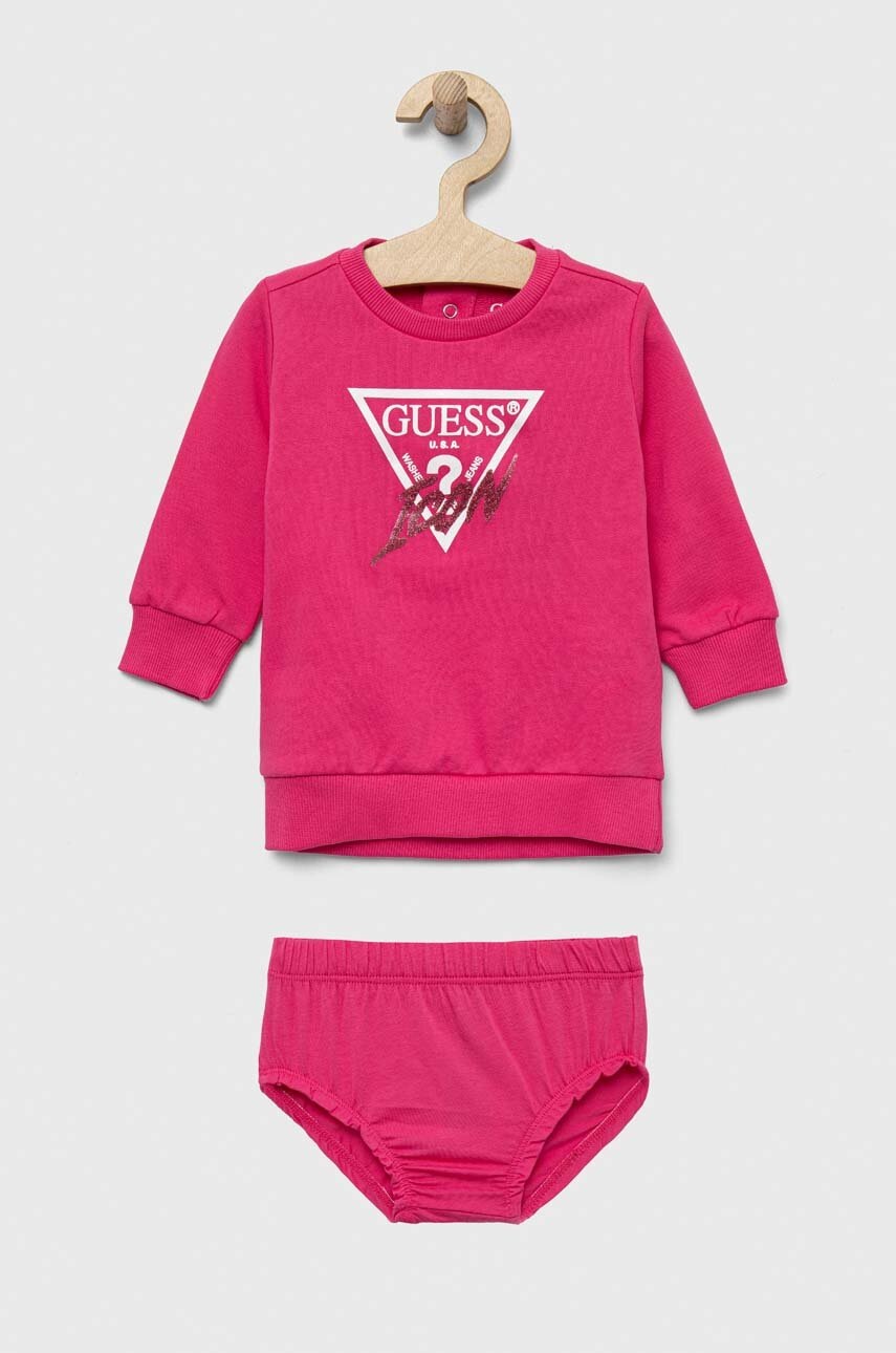 

Дитяча бавовняна сукня Guess колір рожевий mini пряма